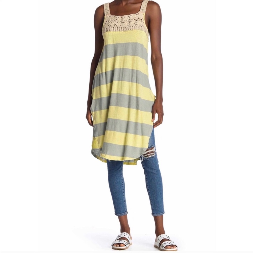 Free People Luca Yellow/Green Striped Sundress